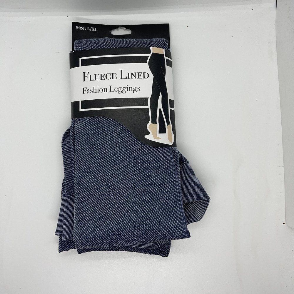 Blue/Gray Herringbone Fleece Leggings L/XL Gold Medal NWT